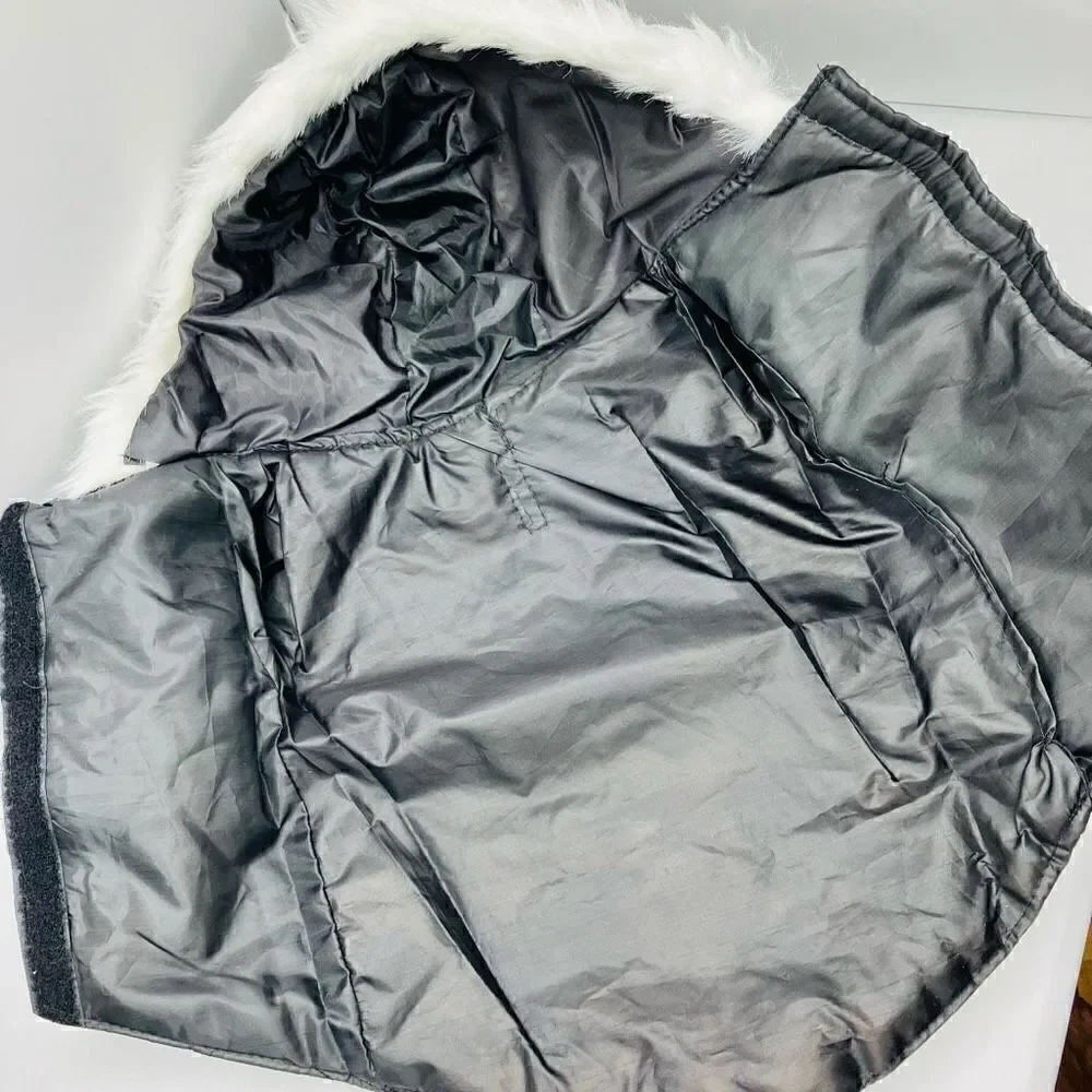 Small Dog Puffer Sleeveless Vel cro Fastened Fur Hoodie In Black
